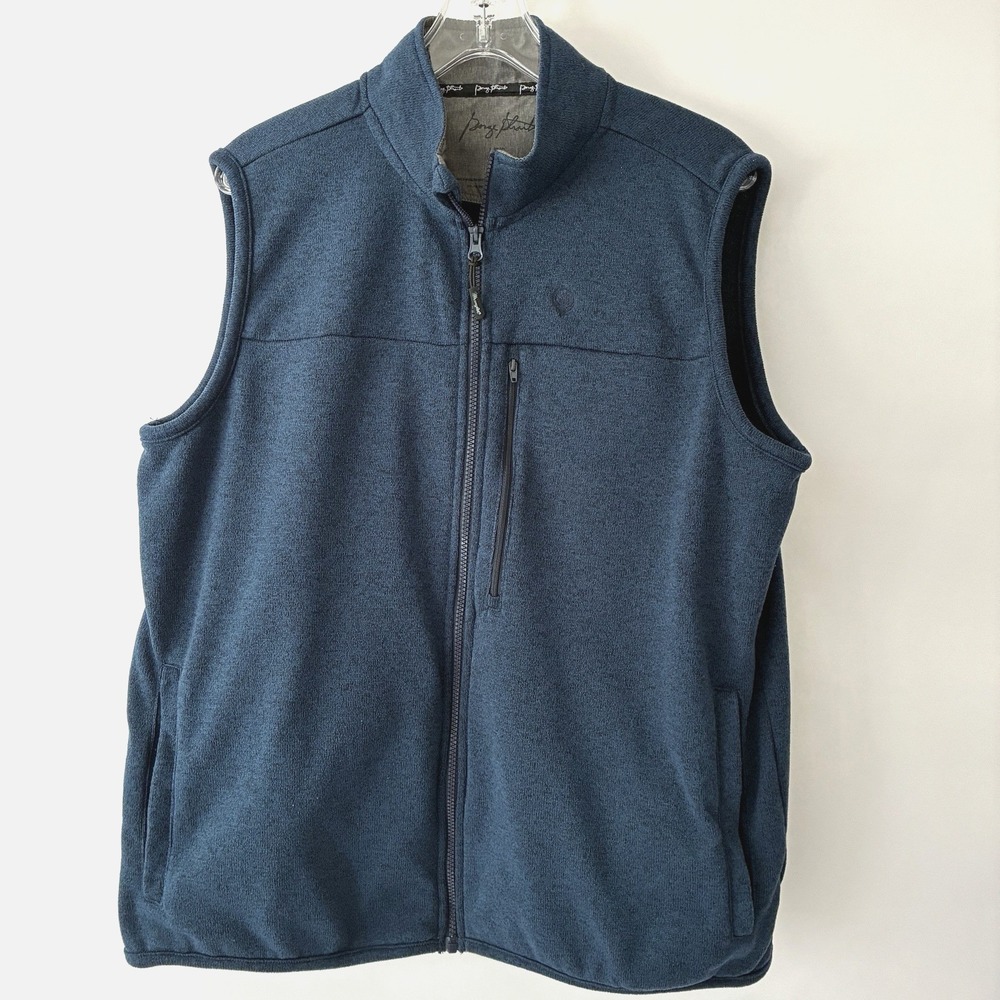 Wrangler George Strait Mens Large Sweater Knit Vest Heather Blue Full Zip Casual